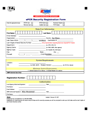American Medical Response ePCR Security Registration Form