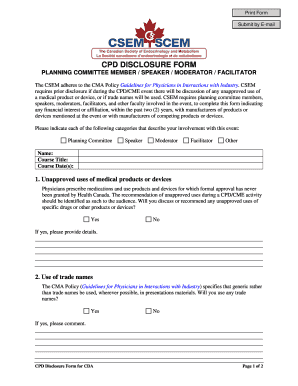 CPD Disclosure Form for CDA