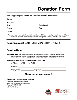 Donation Form for Canadian Diabetes Association