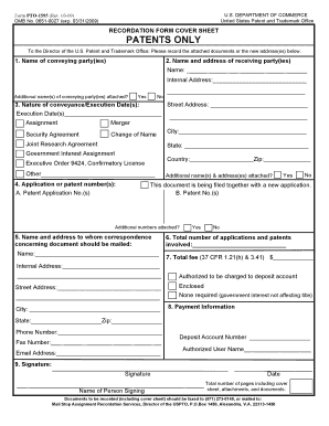 USPTO Patent Recordation Form Cover Sheet