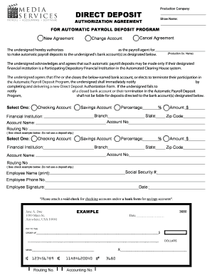 Direct Deposit Authorization Form