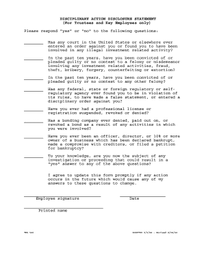 Disciplinary Action Disclosure Statement