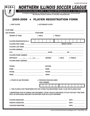 NISL Player Registration Form
