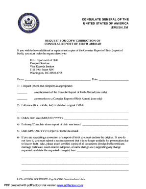 Request for Copy/Correction of Consular Report of Birth Abroad