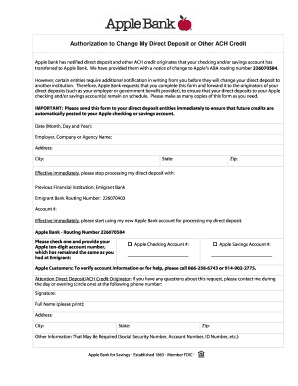 Apple Bank Direct Deposit Change Form