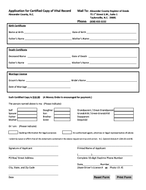 Application for Certified Copy of Vital Record