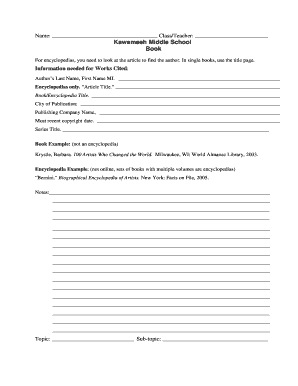 Works Cited Form Template