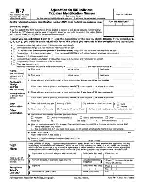 IRS Form W-7 Application for Taxpayer Identification Number