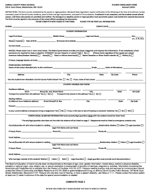 Carroll County Public Schools Student Enrollment Form