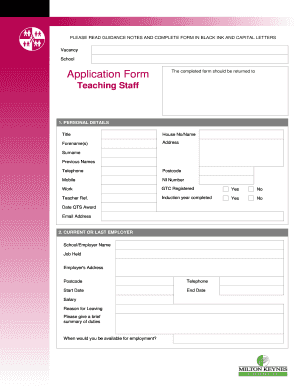 School Teaching Staff Application Form