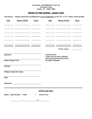 Report of Time Worked - Hourly Rate