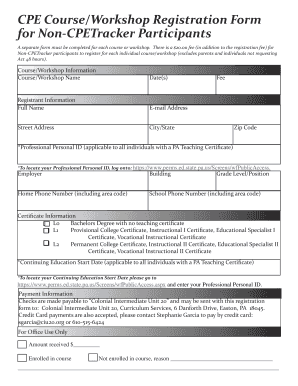 CPE Course Workshop Registration Form