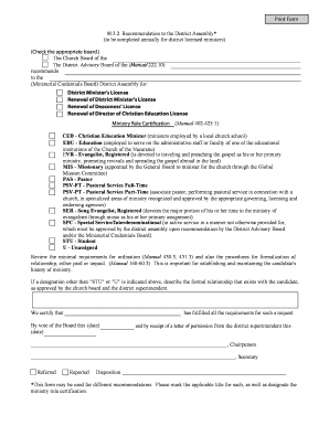 District Minister License Recommendation Form