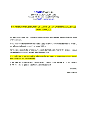 Service Supply Performance Bond Application