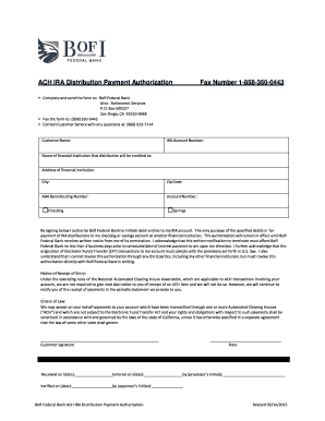 ACH IRA Distribution Payment Authorization
