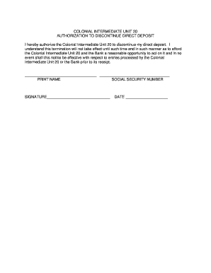 Authorization to Discontinue Direct Deposit