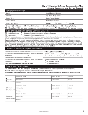 City of Milwaukee Deferred Compensation Plan Joinder Agreement