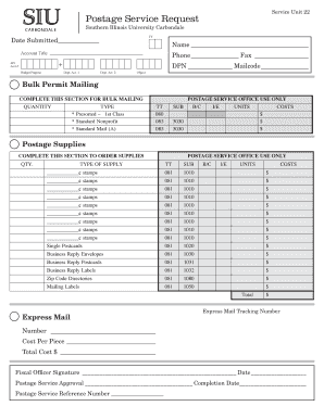 Southern Illinois University Postage Service Request