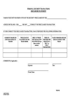 Personal Security Transactions Disclosure Statement
