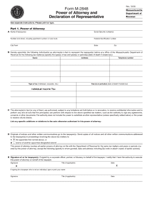 Massachusetts Power of Attorney Form M-2848
