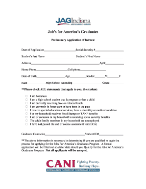 Jobs for America's Graduates Preliminary Application