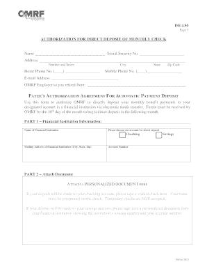Authorization for Direct Deposit of Monthly Check