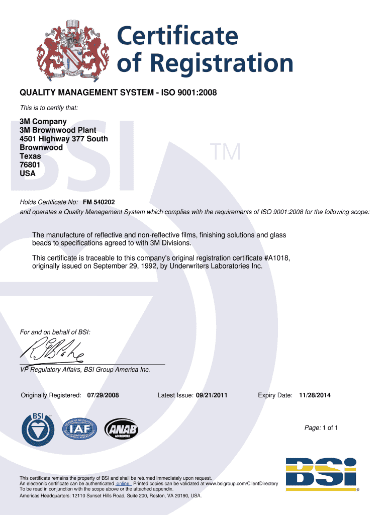 3m Iso Certificate Fill and Sign Printable Template Online US Legal