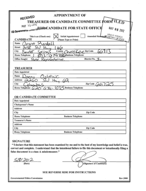 Appointment of Treasurer or Candidate Committee
