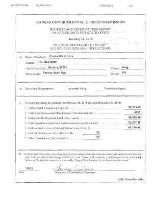 Kansas Candidate Receipts and Expenditures Report