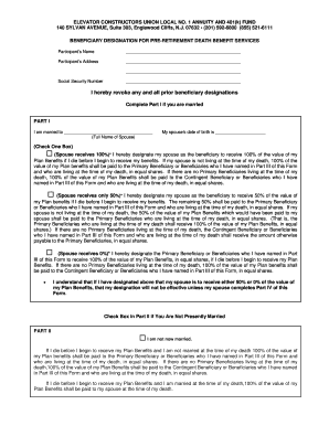 Elevator Constructors Union Local No. 1 Beneficiary Designation Form