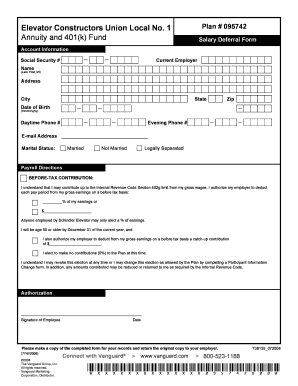 Elevator Constructors Union Local No. 1 Annuity and 401(k) Fund Salary Deferral Form