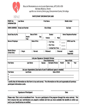 Retiree Medical Trust Participant Information Card
