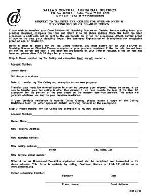 Request to Transfer Tax Ceiling for Over-65/Over-55 Surviving Spouse or Disabled Person