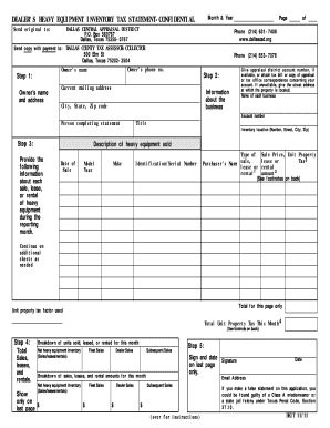 Dealer's Heavy Equipment Inventory Tax Statement