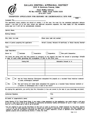 Texas Historic Site Exemption Application