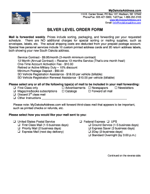 South Dakota Mail Forwarding Service Order Form
