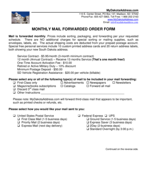 Monthly Mail Forwarded Order Form