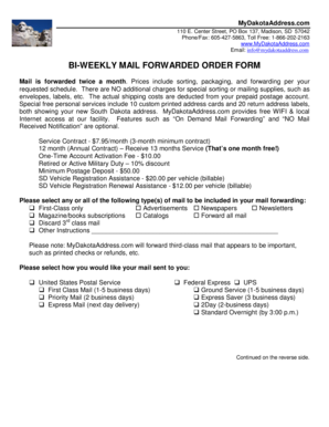 Bi-Weekly Mail Forwarded Order Form