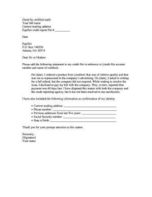 Equifax Credit Dispute Letter