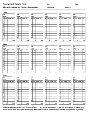 Michigan Horseshoe Pitchers Association Tournament Results Form
