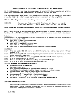 South Carolina Quarterly Tax Return WH-1605