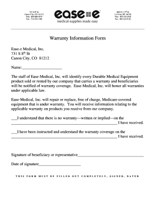 Warranty Information Form