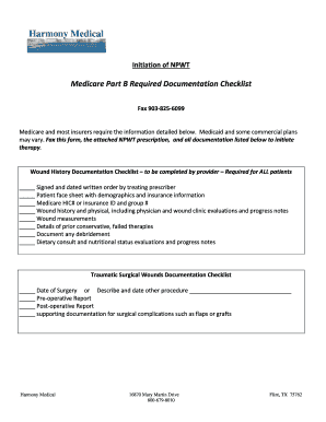 Medicare Part B NPWT Documentation Checklist