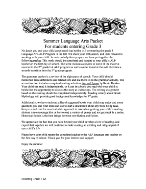 Grade 3 Language Arts Summer Packet