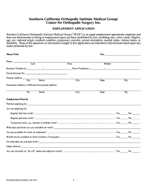 Southern California Orthopedic Institute Employment Application