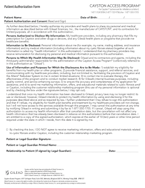 Patient Authorization Form for Cayston Access Program