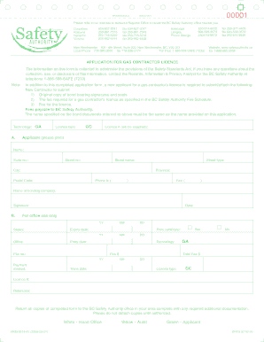 APPLICATION FOR GAS CONTRACTOR LICENCE Fees payable to BC