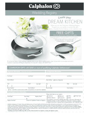 Calphalon Wedding Registry Form
