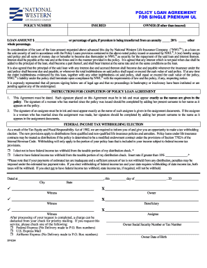 Policy Loan Agreement for Single Premium UL