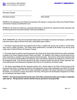 Security Agreement for Funeral Services